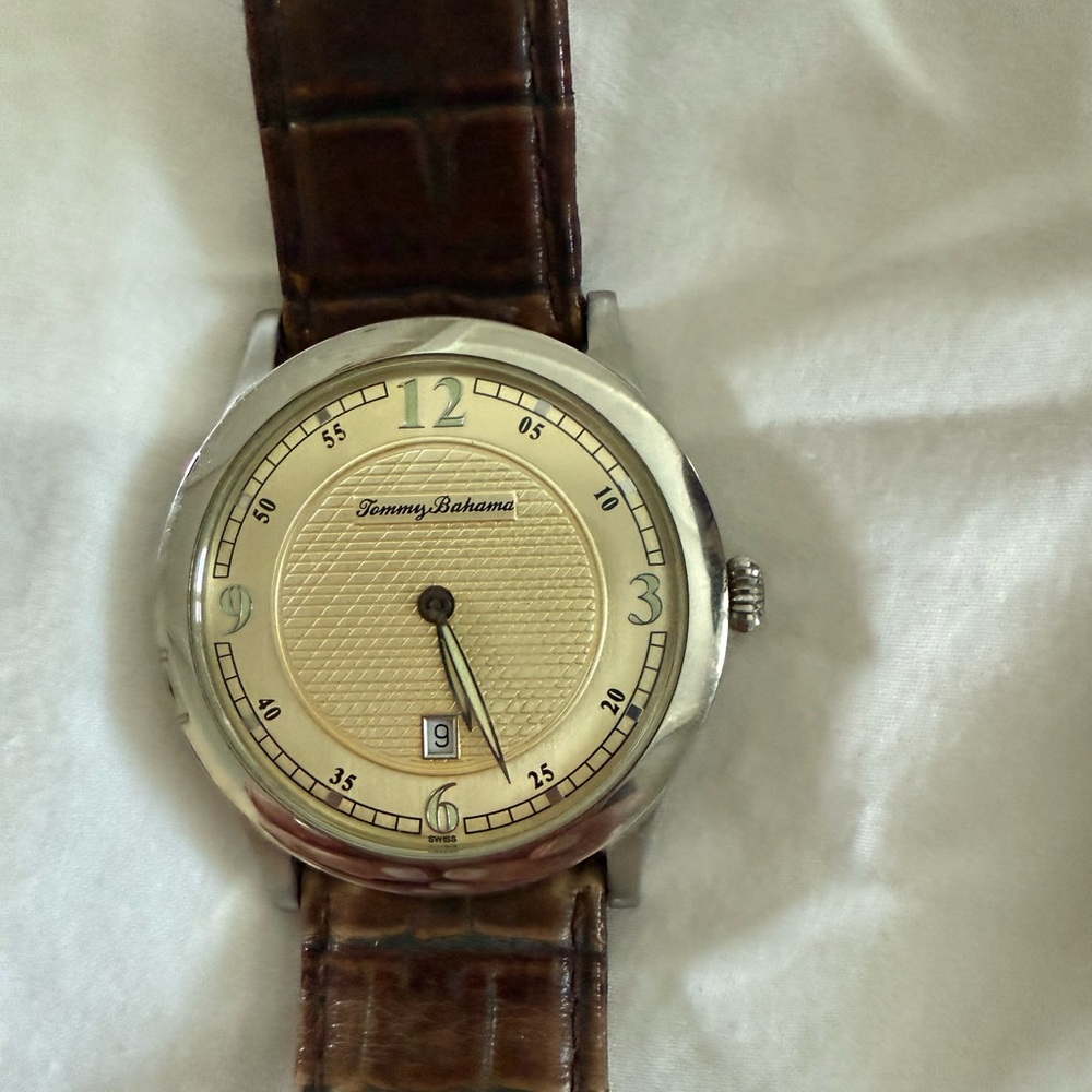 Tommy Bahama Silver and Brown Leather Watch